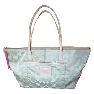 Coach Weekender NoB1376-24862 Large Weekend Signature Nylon Zip Tote Khaki #1433